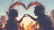 © tashechka - Two people create a heart shape with their hands during sunset