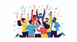 © beranda - A diverse group of people celebrate joyfully amidst falling confetti and streamers