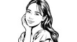© DigitalStock - Drawing - Aesthetic woman portrait featuring a beautiful girl with long hair in a minimalist black and white line art illustration for skin care and