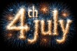 © whitestorm - Sparkling 4th of July text formed by bright fireworks against a dark night sky background.