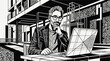 © KangGuru - Architect professional man working on a laptop at a modern urban building project design office illustration