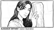 © Diki - Hand-drawn - Artistic portrait of a beautiful woman in a manga style line art illustration holding a large crystal stone for fashion and lifestyle