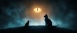 © Chotnarint blue - Mystical cat and dog encounter with a giant eye enigmatic landscape graphic art exploration magical atmosphere