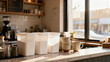 © ADD - Workshop atmosphere of empty wooden table ceramic cup cafe independent shop