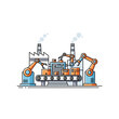 © Pixel Harbor - Industrial automation robot arms on factory conveyor belt production line concept