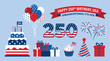 © Firdaus - Digital vector illustration featuring a celebratory set of patriotic icons for the upcoming two hundred fiftieth anniversary of the nation