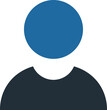 © Aklima - Abstract blue circle head on dark blue torso silhouette, white background, person avatar