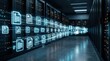 © Masque - Holographic document cards floating over a server aisle in a data center for enterprise content management.