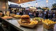 © Masque - Gourmet burgers, crispy fries, and fresh salads at a lively street food festival during a warm evening.