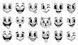 © Tanjir - Set of vintage cartoon faces with various expressions, retro 1930s rubber hose animation style, collection of funny character eyes and mouths