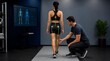 © Komang - Physiotherapy, gait analysis and sports science with woman for posture check, biomechanics and injury prevention. Trainer, movement and health technology with orthopedic assessment and body tracking