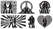 © Shilpi - Retro 1960s hippie love couple silhouettes collection with silhouette lifestyle bohemian graphics