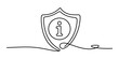 © Raj Creator - Continuous single line drawing of an information shield icon representing safety and data protection for web and app user interface design and tech security Vector, illustration