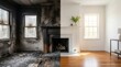 © Pinit - Before and after effect of fire damage restoration featuring soot on walls and a clean renovated interior.