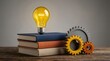 © Pinit - Structured knowledge flow concept with a bright light bulb, books, and mechanical gears.