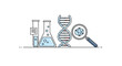 © Illustrate Hub - Biotechnology and scientific research concept with laboratory flasks, a DNA double helix, and a magnifying glass.