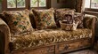 © Beniamin - Vintage embroidered cushions arranged on carved wooden settee