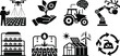 © QUINENS - Smart agriculture technology icon set featuring autonomous tractor drone spraying robotic harvesting vertical farming and sustainable energy solutions