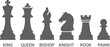 © MdJahanggir - Chess piece silhouettes, king, queen, bishop, knight, rook, pawn icons for board game tournament branding, packaging, image_4ced28.png
