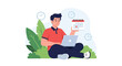 © Tania - Man with laptop and calendar planning work, time management concept illustration with clocks and plants