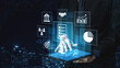 © InfiniteFlow - Businessman in Suit Using Digital Tablet with Virtual Charts and Icons for Finance, Management, and Analytics in Modern Office Environment. Bitwise.