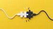 © Aish StudioX - Two puzzle pieces, one black and one white, connect with USB cables on a bright yellow background, symbolizing connection and integration.
