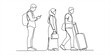 © Pabon Art Gallery - People in line with luggage, phone, and bag