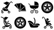 © Irtiko - Black and white vector graphic illustration of baby stroller icons