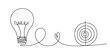 © Jotish_Design Store - Continuous line drawing of a light bulb connected to a target, symbolizing idea and goal achievement