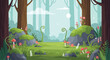 © Shoubj - Beautiful fantasy forest landscape with mossy rocks, red mushrooms, and glowing magical light among tall trees in a detailed pixel art style.