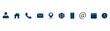 © VectorHive Studio - Business contact blue icon set. Contact us icon set. website set icon vector. for computer and mobile, with user, location and media symbols. Interface details sign.