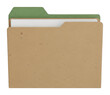 © InspireImagery  - Brown recycled folder with green tab and white papers for business storage isolated transparent background image