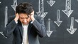 © AI-HAL8 - Stressed businessman with downward arrows on blackboard