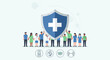 © liberty - Diverse Community Holding Shield for Health Protection, Medical Icons, Covid-19 Concept