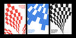 © KKK - Abstract Checkerboard Pattern Poster Set, Geometric Optical Illusion Checker Design with Perspective Distortion in Black White Red and Blue, Radial Modern Graphic Artwork Background Template