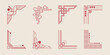 © klyaksun - Traditional Chinese frame corners, japanese vintage border elements with decorative clouds, bird pattern, vector set isolated on background. Red abstract oriental ornament in geometric line art style