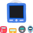 © PikePicture - Collection of various digital timers, including a large blue device and four smaller, colorful units, illustrating concepts of time management, efficiency, and water conservation
