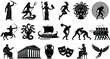 © Ananya - Greek mythology and ancient greece silhouette icon set featuring gods creatures warriors and classic culture elements