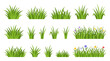 © icon_art - Set of green grass tufts and floral meadow vector elements