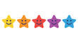 © Bundi - Five colorful smiling star icons isolated on white background