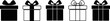 © AssetForge Studio - Row of black and white gift box icons for diverse occasions with silhouette illustration birthday surprise
