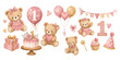 © dian's - Watercolor Pink First Birthday Teddy Bear Clipart