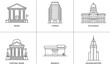 © Abdul - Architectural line art icons of financial buildings including bank tower exchange and headquarters. Vector illustration