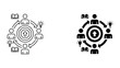© Mason - Integrated team learning and development icon set with circular workflow and target in outline and solid black vector style for corporate training programs