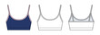 © aiven studio - Minimalist Spaghetti Strap Sports Bra Technical Fashion Illustration. Activewear Bralette Vector Template. Front and Back View. Womens Lingerie CAD Mockup Set.