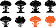 © MD ANWAR - Atomic bomb explosion icons in black and orange on white background (Generative AI)