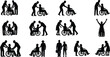 © TOMSINA - Wheelchair assistance and caregiving silhouette collection, disability and support concept, healthcare and compassion