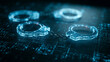 © Aillusionist - Futuristic Holographic Handcuffs On Digital Circuit Board With Cybercrime And Security Concept