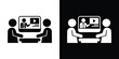© bibin - Business video presentation and training icon. Flat vector illustration of coworkers watching an online course on a monitor screen. Clean graphics for corporate training and web conference.
