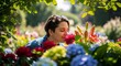 © Angavlan - Person smelling flowers in botanical garden surrounded by vibrant blooms and lush greenery. Floral scent brings joy and tranquility while enjoying beautiful day outdoors in nature.